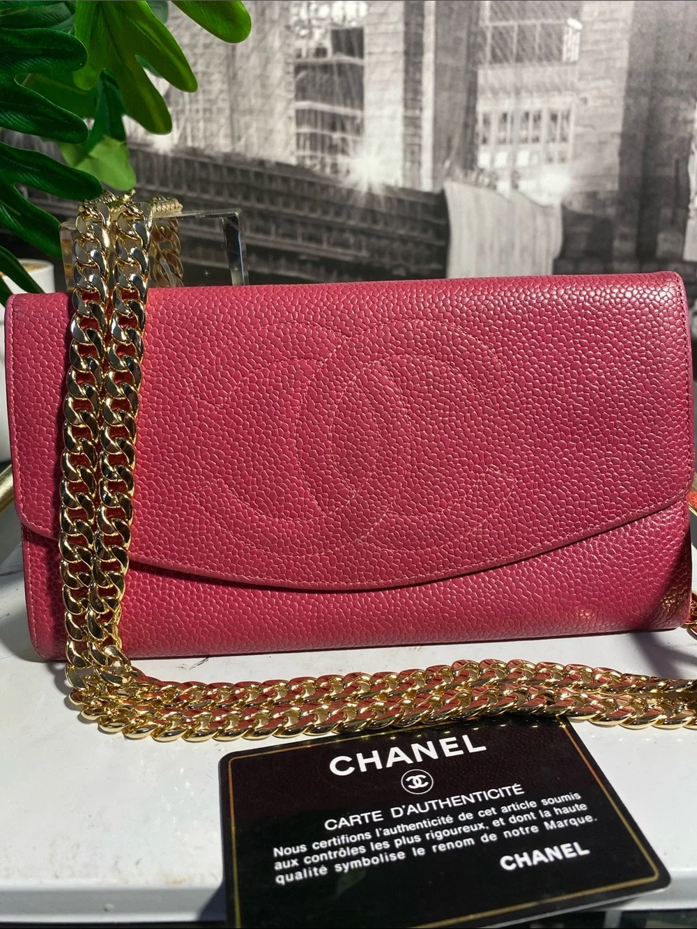 Authentic CHANEL COCO Mark Pink Caviar Skin Flap Purse